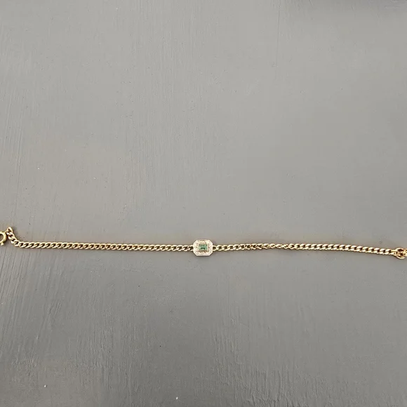 Two Tone Gold Plated Lab Created Emerald Bracelet. 6.75In - Picture 3 of 4